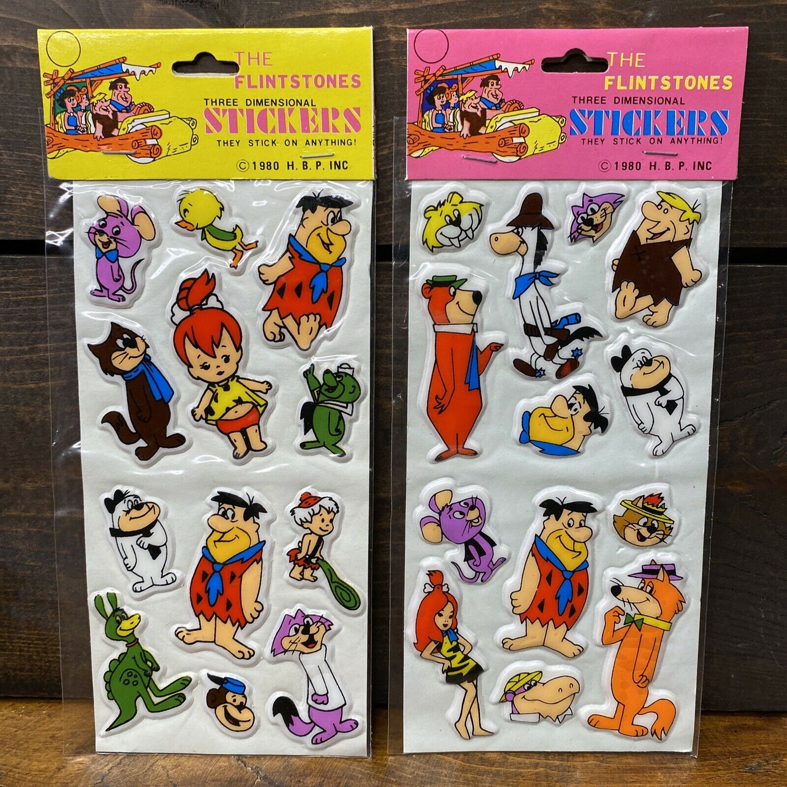 Vtg New 1980 Flintstones Three Dimensional Puffy Sticker Lot (x2) Hanna Barbara