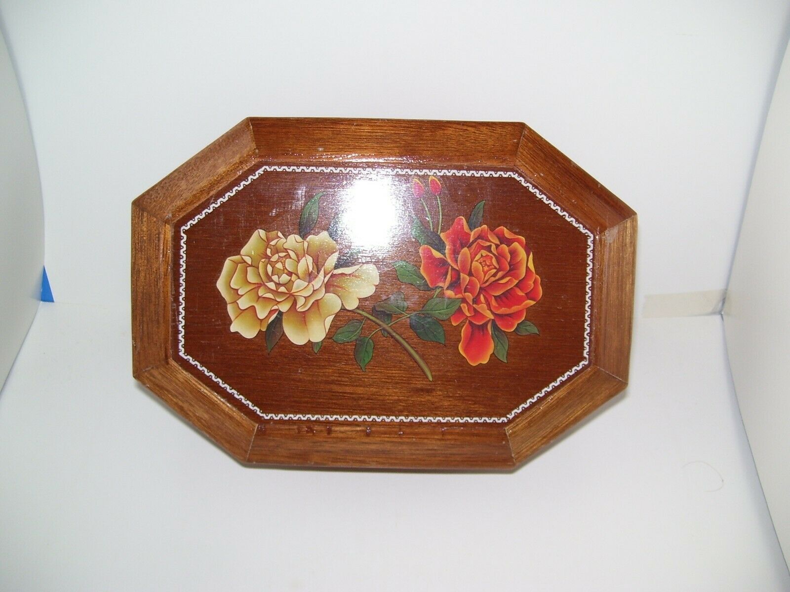 Vtg Centurion Wooden Jewelry Box Hand Painted Polished With Mirror & Ring Holder