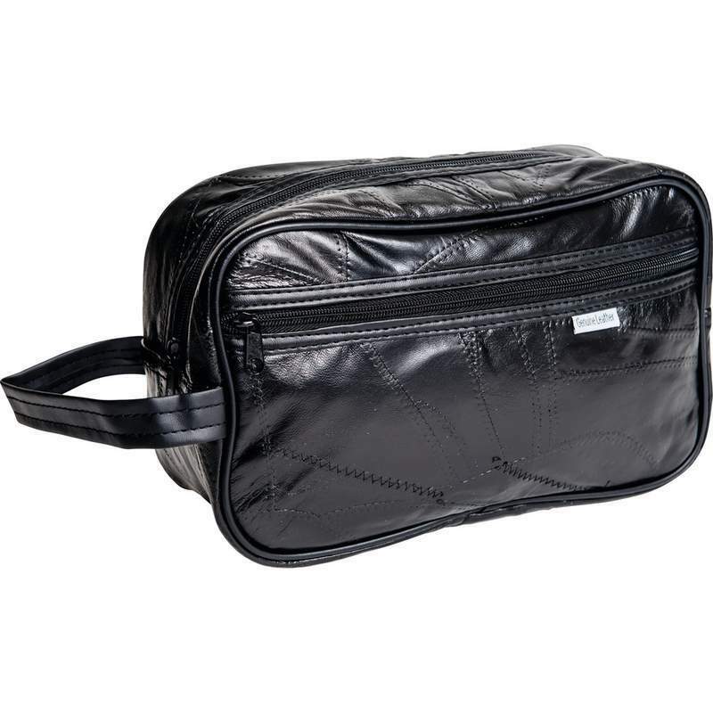 Toiletries Bag Black Leather Travel Personal Accessories Cosmetic Makeup Shaving