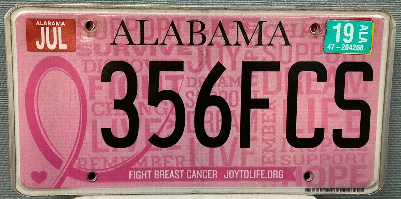 Alabama Fight Breast Cancer License Plate Tag