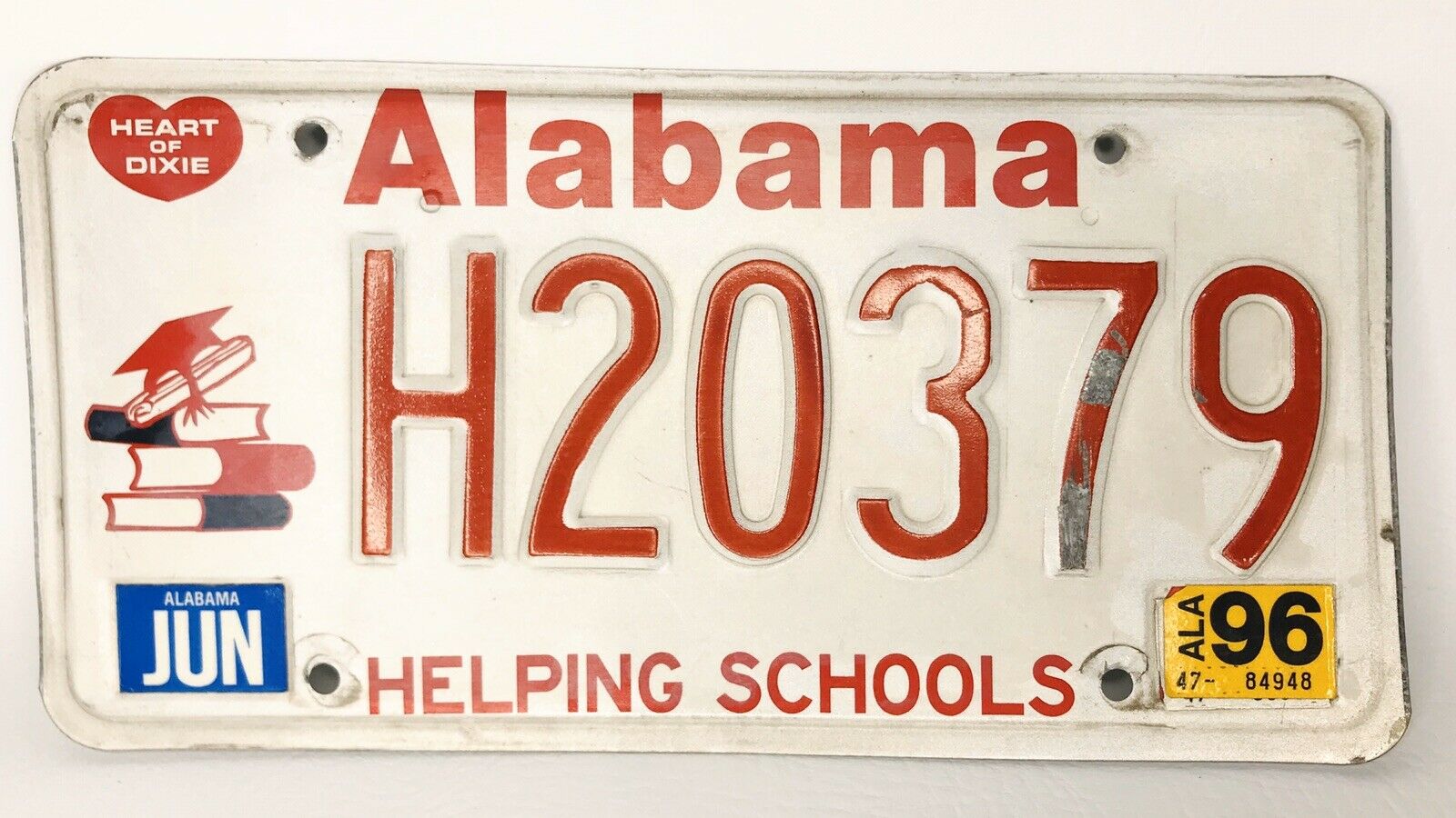 Alabama Helping Schools License Plate Heart Of Dixie Books Cap #h20379 1996 90s