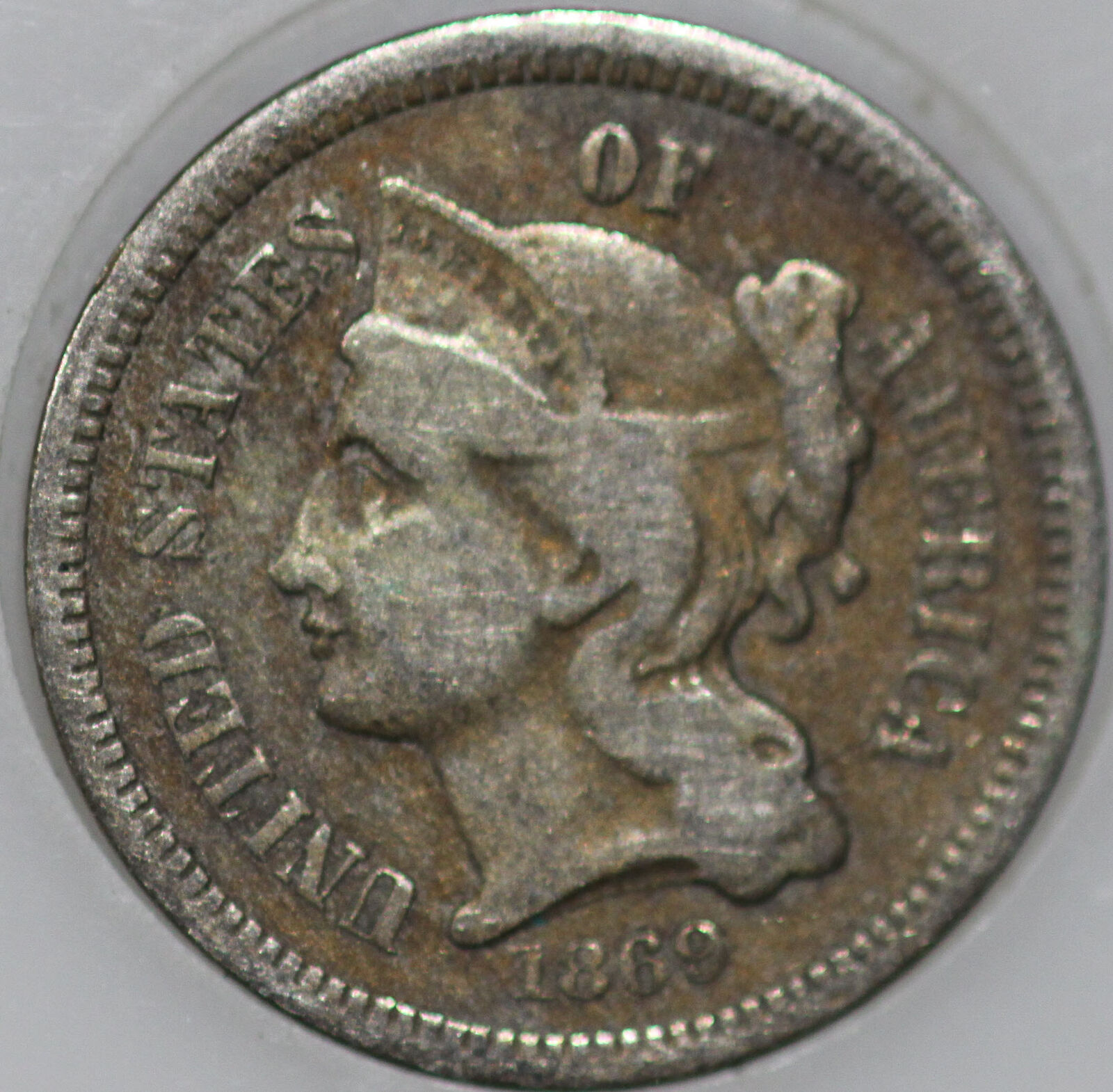 1869-p Three Cent Piece Over 100 Years Old. You'll Receive The Coin Shown [sn01]