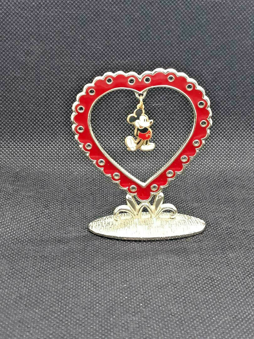 Vtg Rare Disney Heart Dangling Mickey Mouse Metal Enamel Earring Holder Stand