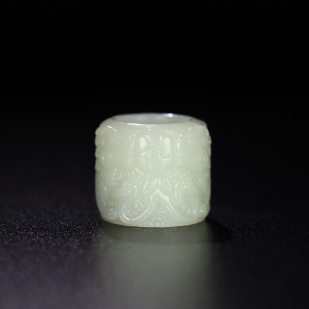 Chinese Natural Hetian Jade Handcarvede Exquisite Pattern Ring 6797
