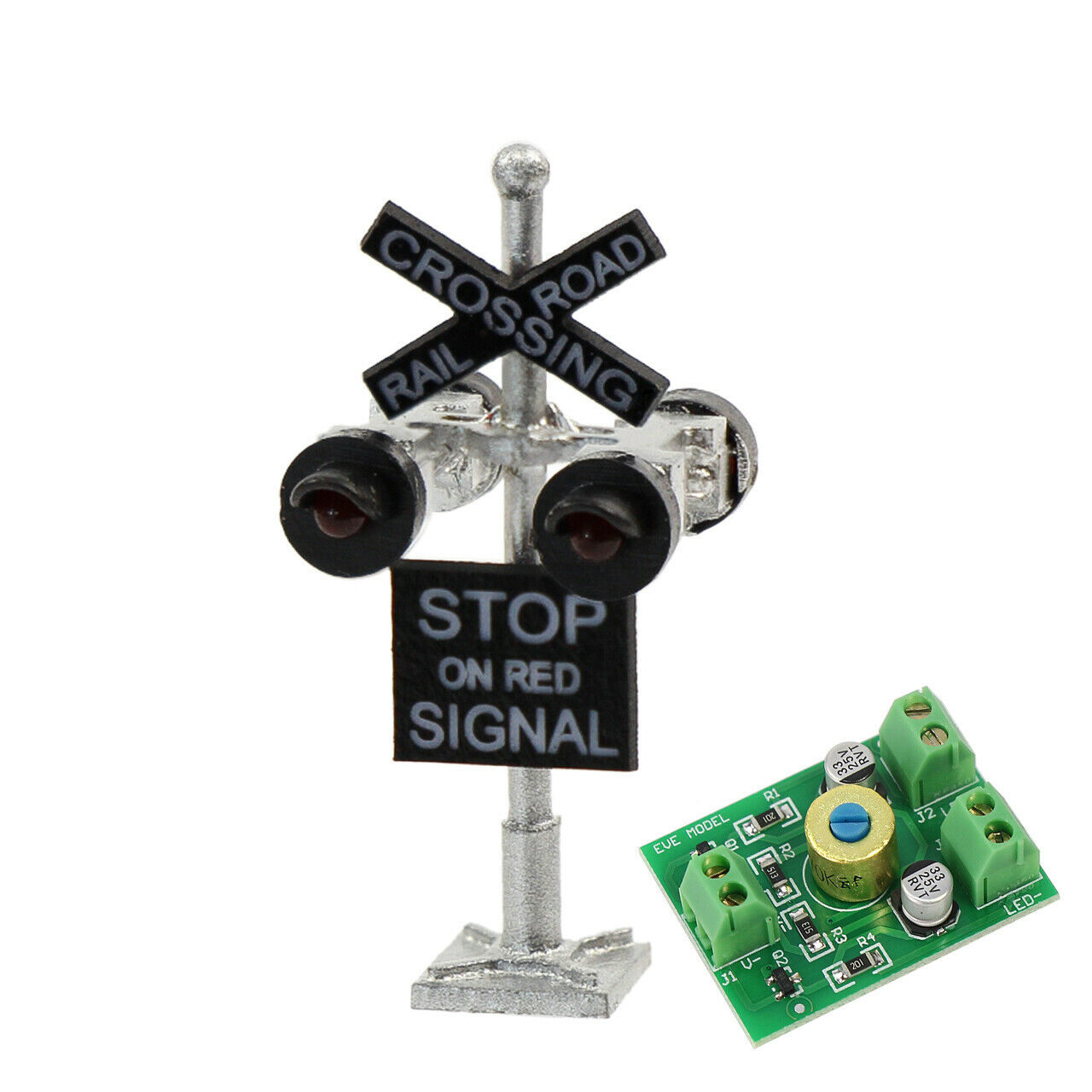 1 Set N Scale Crossing Railroad Signal 4 Heads Led Made + Circuit Board Flasher