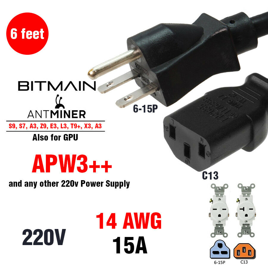 Bitmain Apw3++ 220v Heavy Duty Power Cord For All Antminers Psu And Gpu