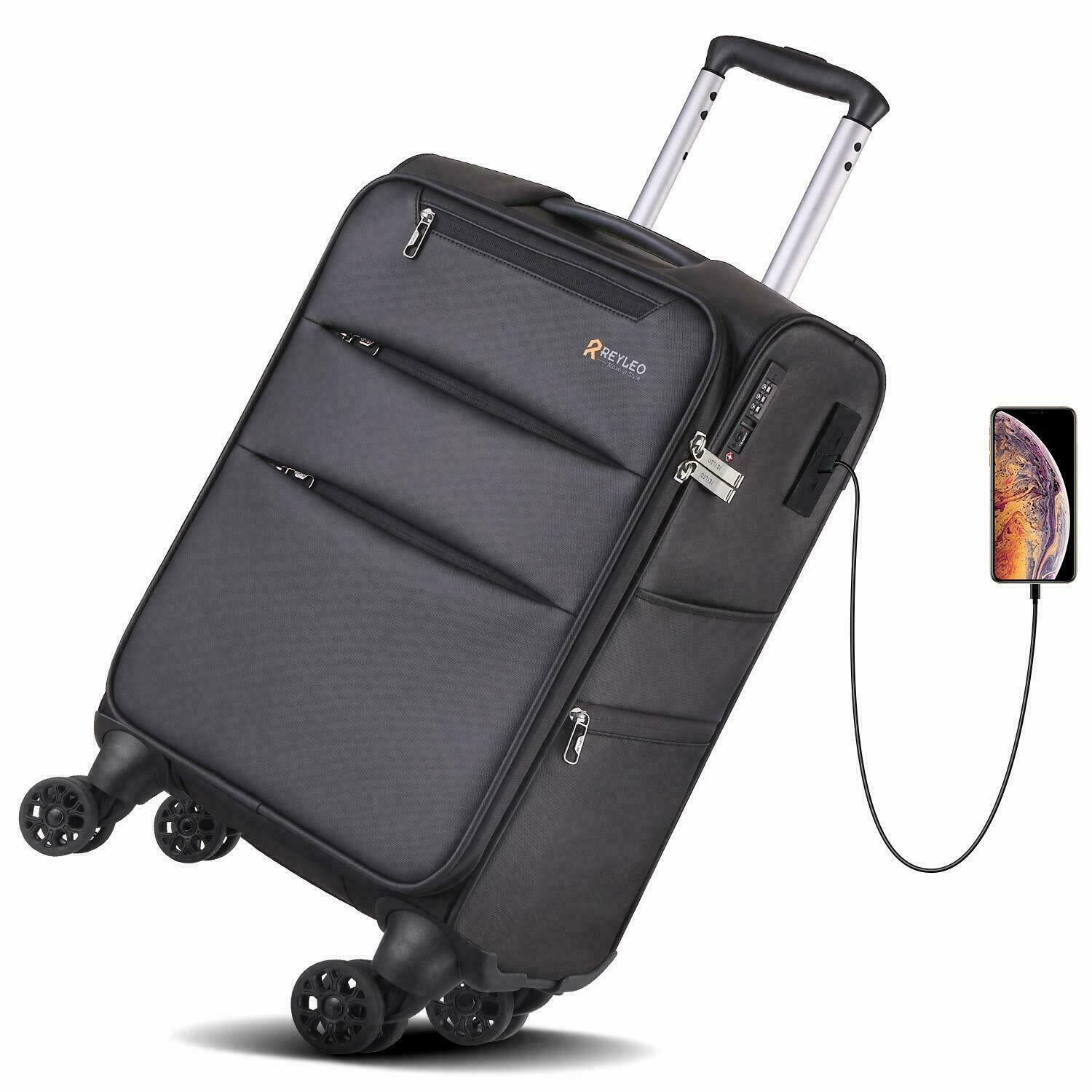 Reyleo Softside Spinner Luggage 20 Inch Carry On Luggage 8-wheel Travel Suitcase