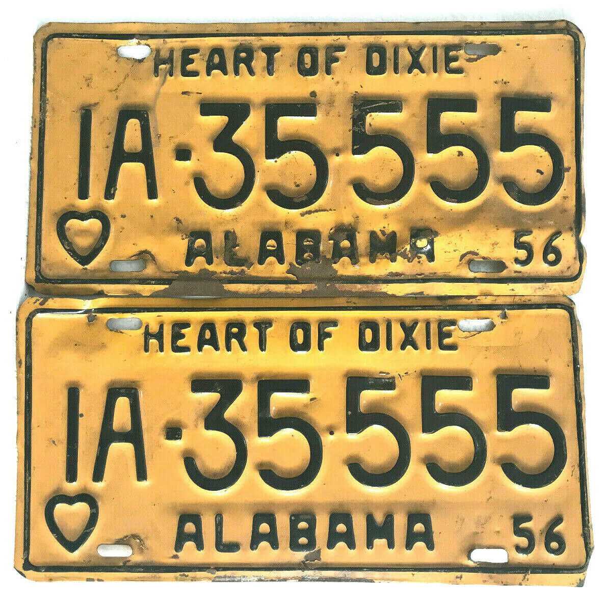 1956 Alabama License Plates - All Original Pair