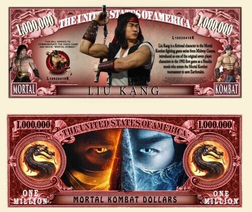 Mortal Kombat Liu Kang Pack Of 10 Collectible 1 Million Dollar Bills Novelty