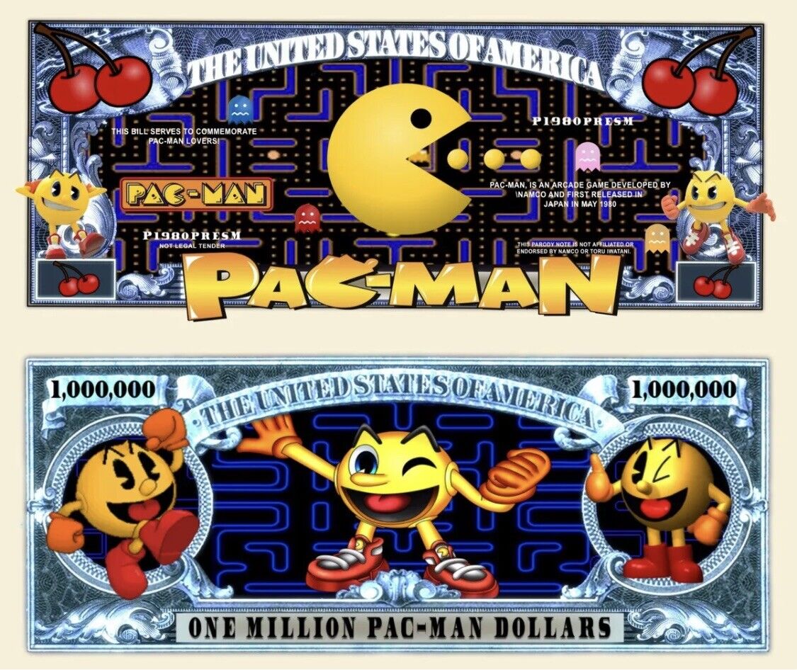 Pac-man Arcade Game Collectible Pack Of 100 Funny Money 1 Million Dollar Bills