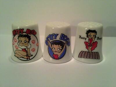 Set Of 3 Betty Boop Cartoon Collectible Porcelain Thimbles