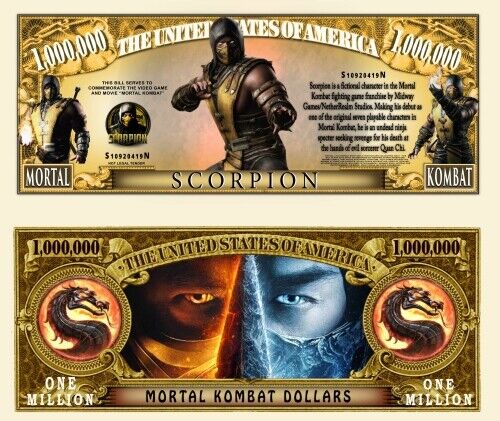 100 Pack Scorpion Mortal Kombat 1 Million Dollar Bills Collectible Funny Money