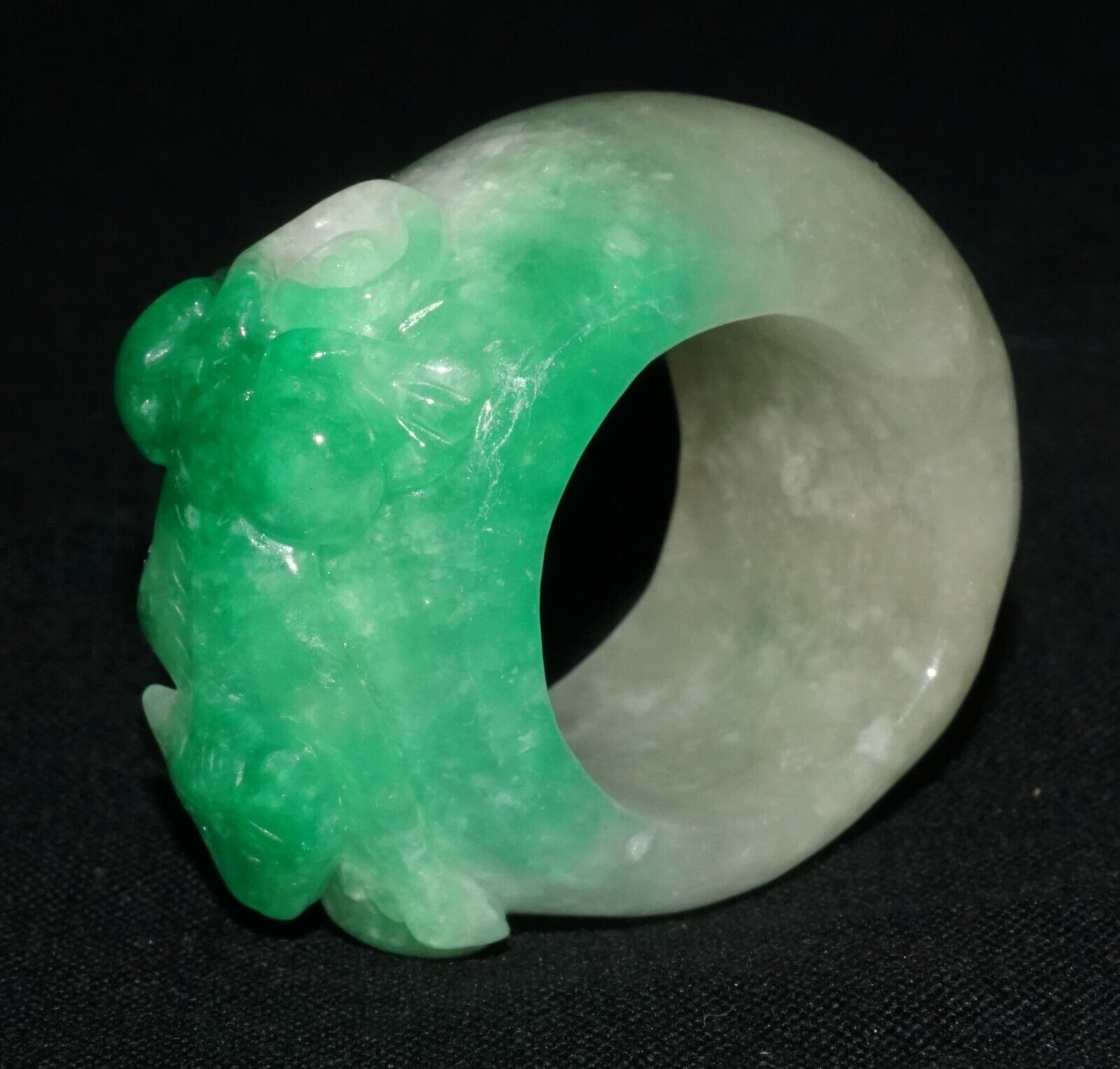 Vintage Chinese Apple Green Jadeite Jade Ring Sz.12 Toad Relief Carving (les)r2