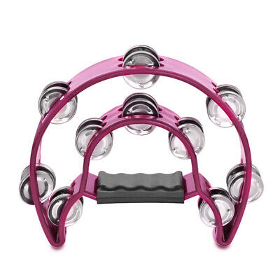 Double Row Jingles Half Moon Musical Tambourine Percussion Drum Pink Party Ktv