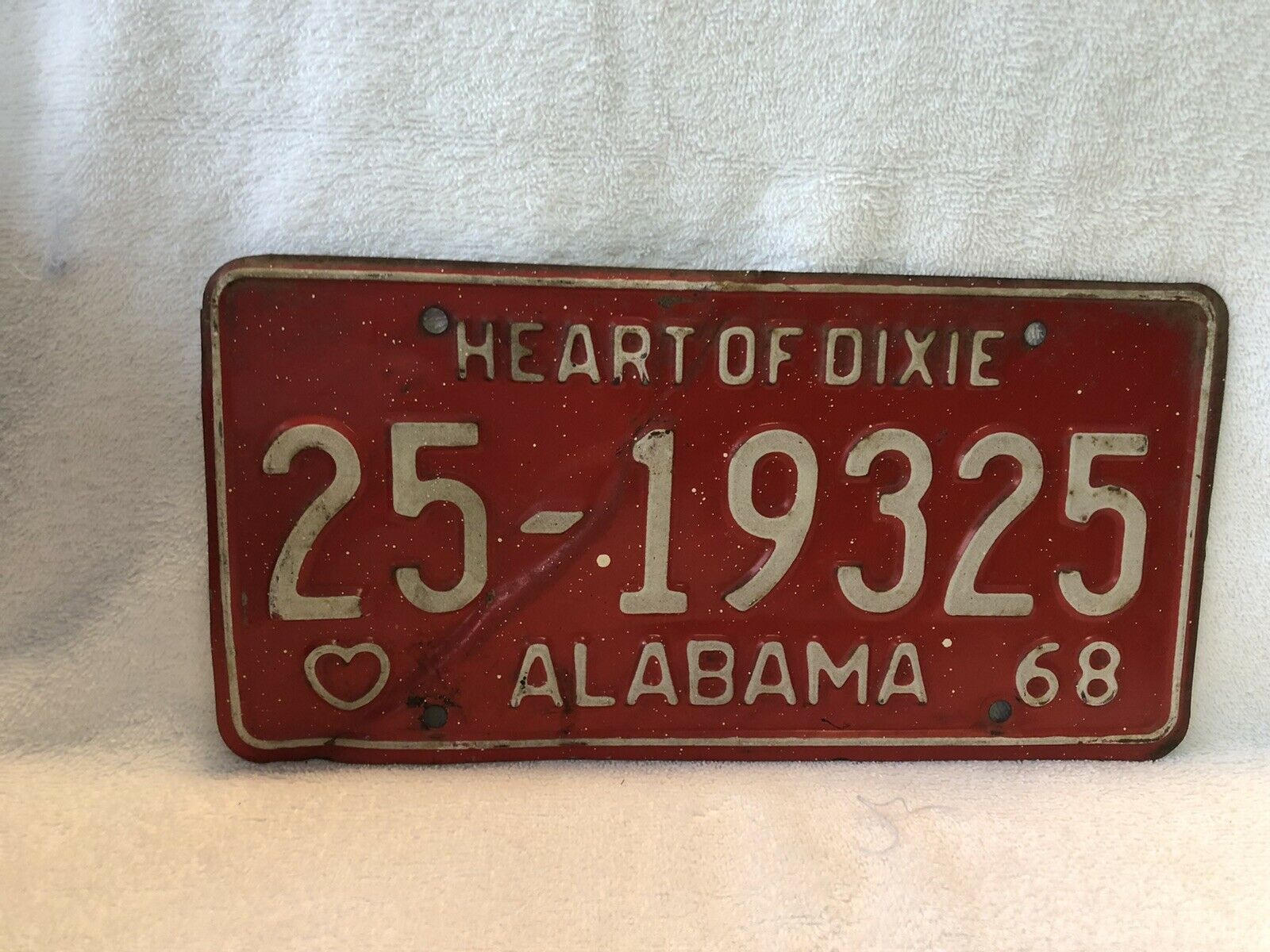 Vintage 1968 Alabama License Plate Heart Of Dixie