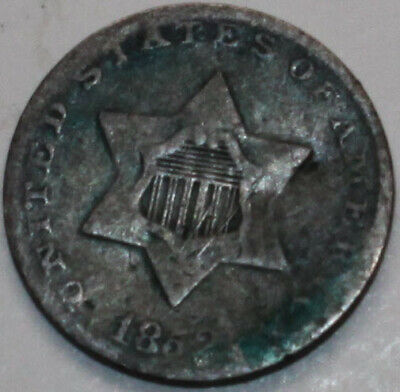 1852-p Three Cent Piece 75% Silver. You Will Receive The Coin Shown. Bent