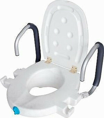 Locking 2.5 Inch Elevated Toilet Seat With Flip-up Armrests Easy To Clean & Care