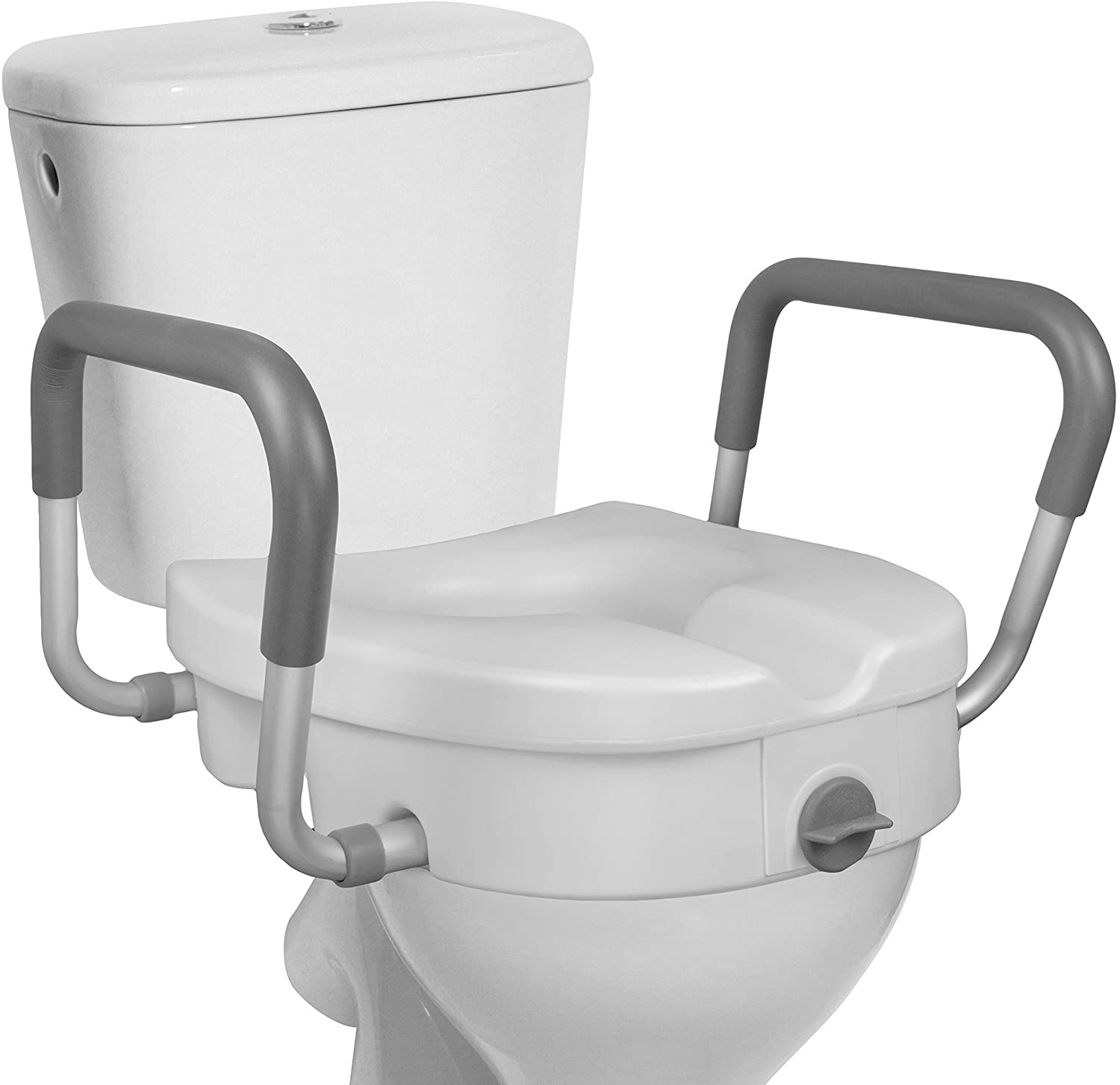 Rms Raised Toilet Seat - 5 Inch Elevated Riser With Adjustable Padded Arms - Toi